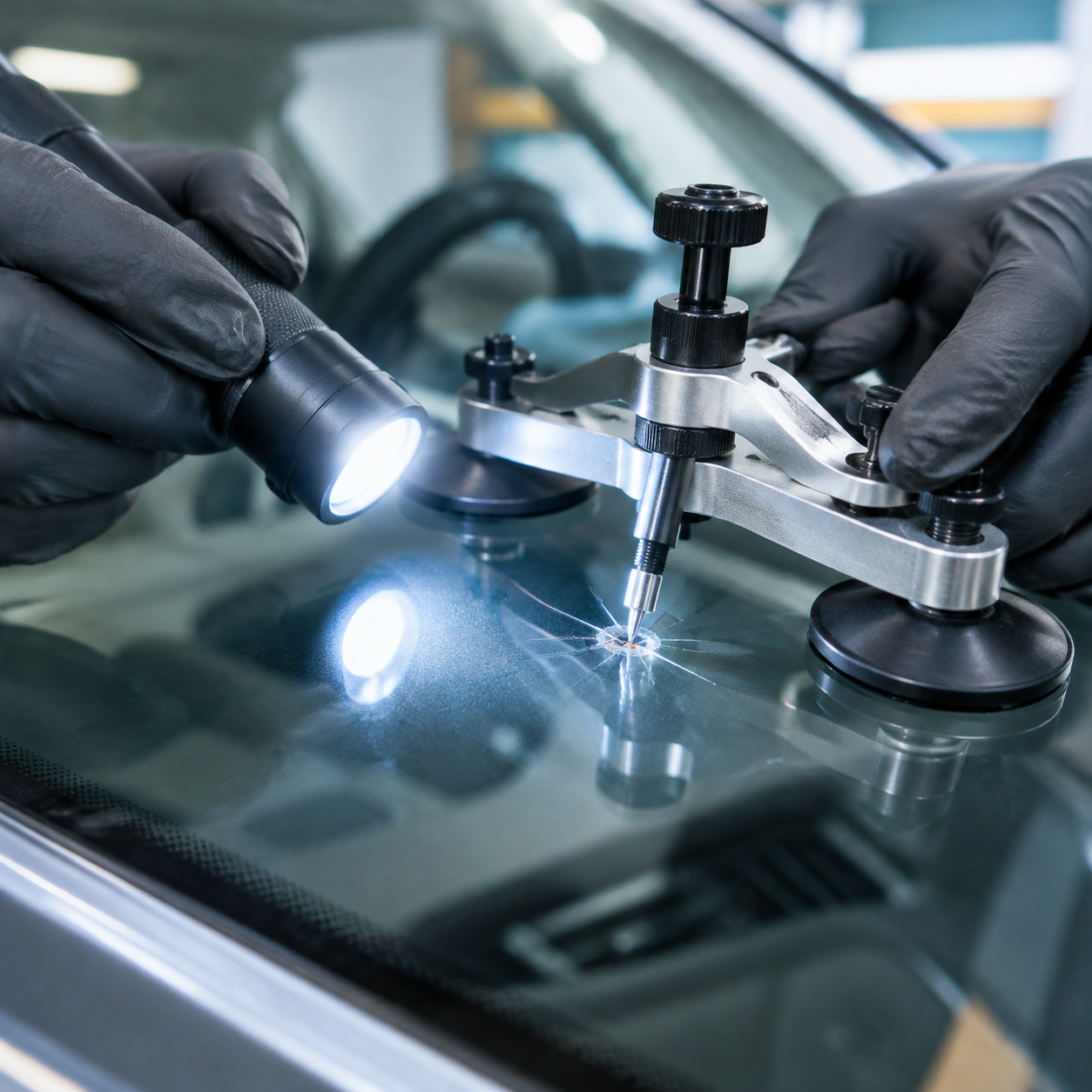 Chip repair assessment with an inspection light